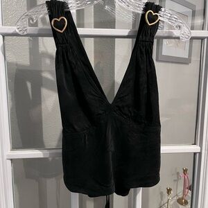 Rouje Black Tank Top with Gold Hearts
